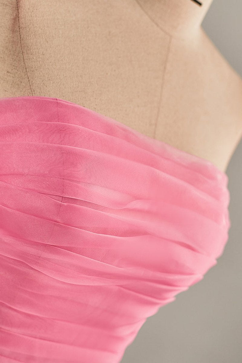 Hot Pink Strapless Chiffon Knee Length Homecoming Dress closeup front shot