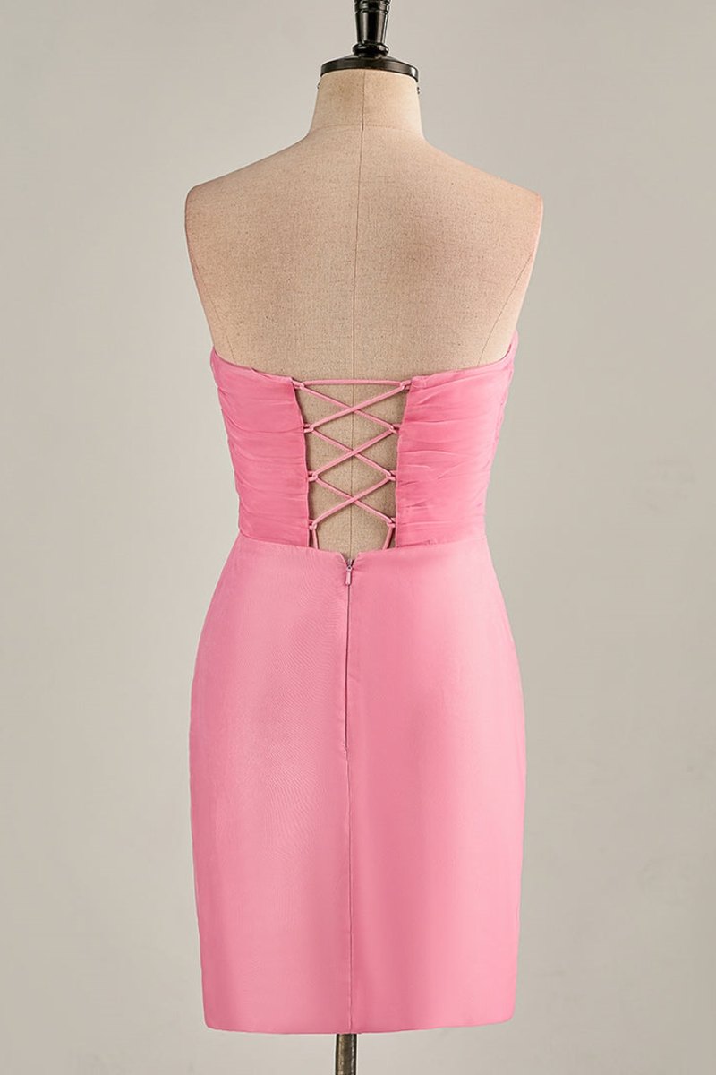 Hot Pink Strapless Chiffon Knee Length Homecoming Dress Pink / Custom Size