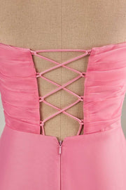Hot Pink Strapless Chiffon Knee Length Homecoming Dress joyofdress product image backside closeup