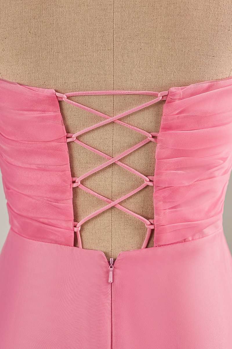 Hot Pink Strapless Chiffon Knee Length Homecoming Dress | Joyofdress Hot Pink Strapless Chiffon Knee Length Homecoming Dress | Joyofdress