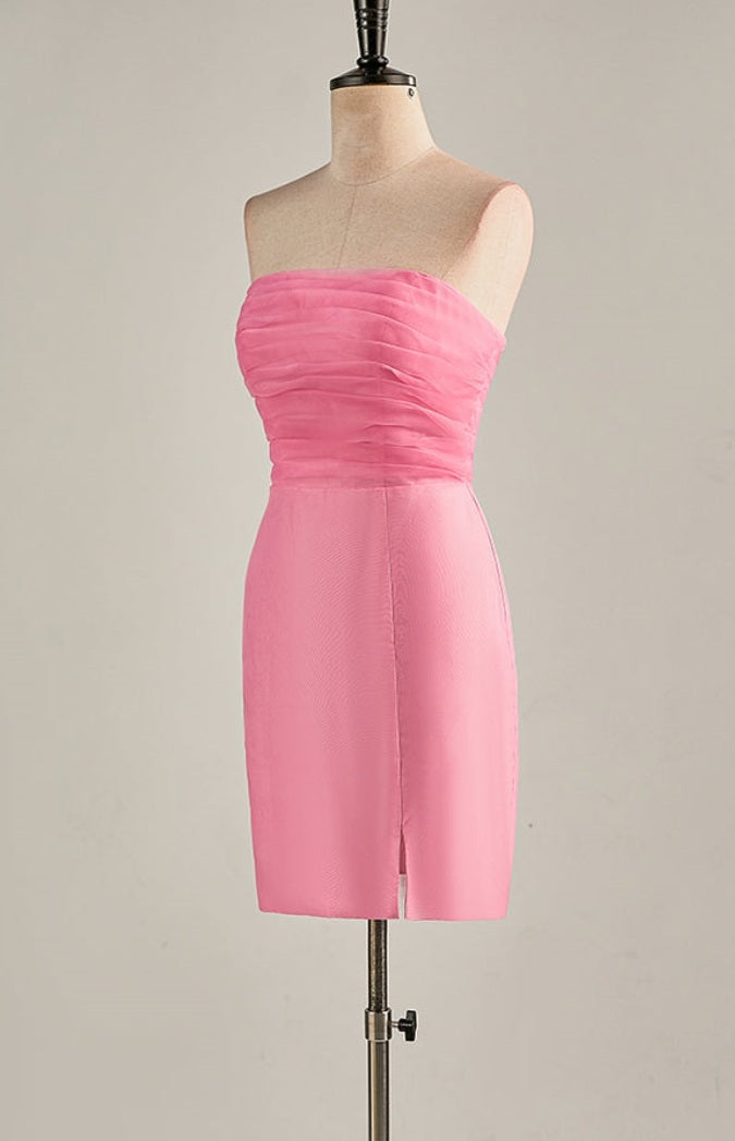 Hot Pink Strapless Chiffon Knee Length Homecoming Dress joyofdress product image frontside