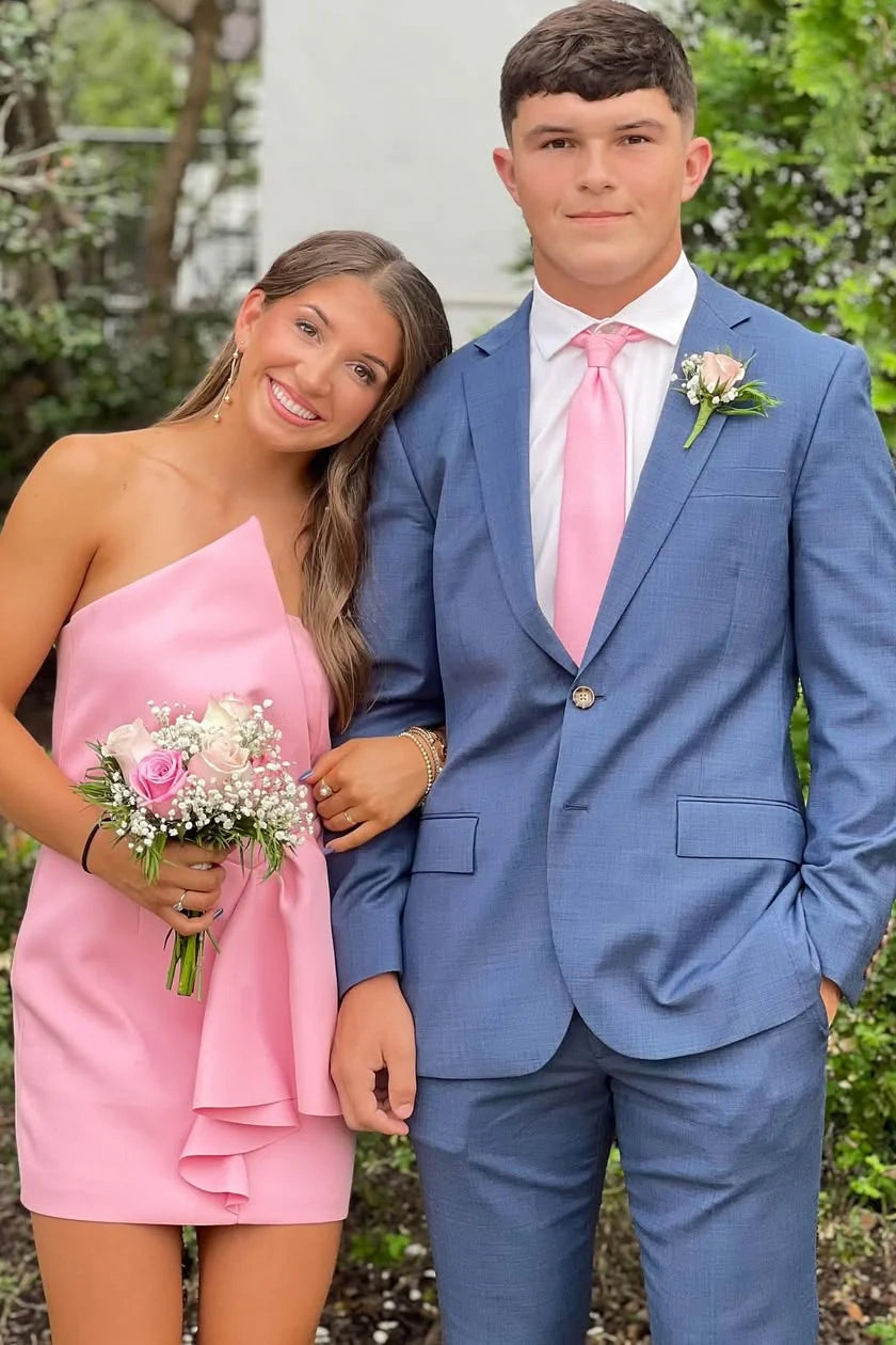 Irregular Strapless Satin Fitted Pink Mini Summer Homecoming Dress