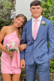 Irregular Strapless Satin Fitted Pink Mini Summer Homecoming Dress