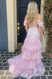 Lace A-Line Sweetheart Tiered Prom Dress With Slit And Train