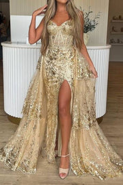 Sparkly Sweetheart Strapless Empire Party Prom Dress With Tiered Train