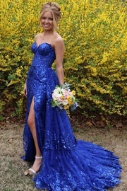 Sparkly Sweetheart Strapless Empire Party Prom Dress With Tiered Train