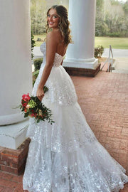 Sparkly Sweetheart Strapless Empire Party Prom Dress With Tiered Train