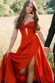 Sweetheart Strapless Satin A-Line Empire Party Prom Dress