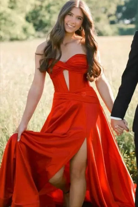 Sweetheart Strapless Satin A-Line Empire Party Prom Dress