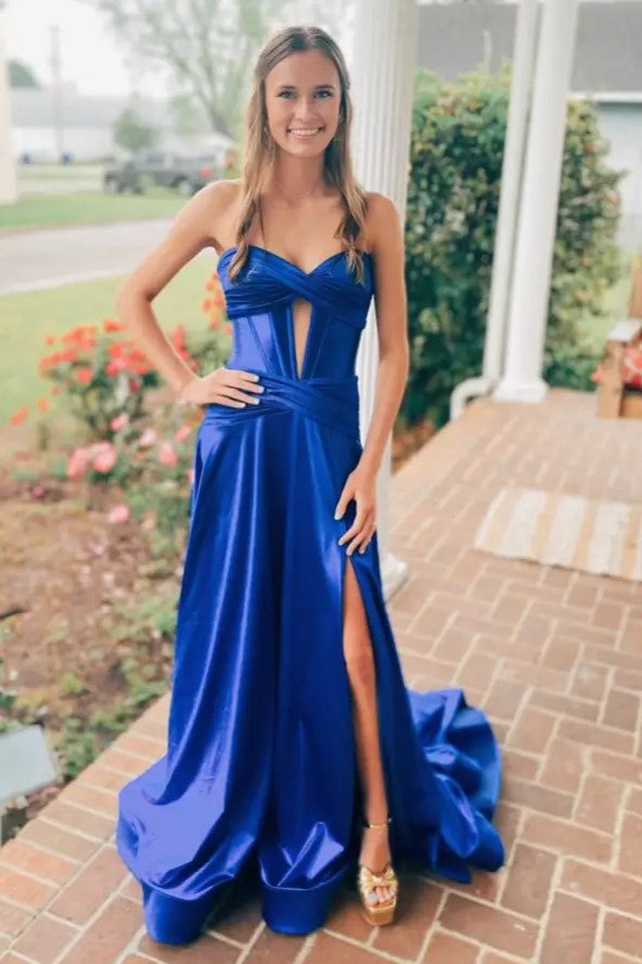 Sweetheart Strapless Satin A-Line Empire Party Prom Dress