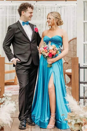 Sweetheart Strapless Satin A-Line Empire Party Prom Dress