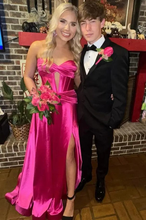 Sweetheart Strapless Satin A-Line Empire Party Prom Dress