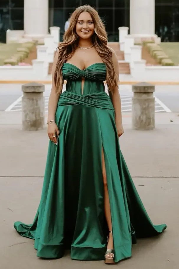 Sweetheart Strapless Satin A-Line Empire Party Prom Dress