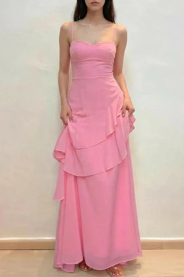 Chiffon A-Line Sweetheart Spaghetti Straps Empire Party Prom Dress