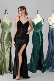 Straps V-Neck Emerald Green Mermaid Prom Dress with Slit
