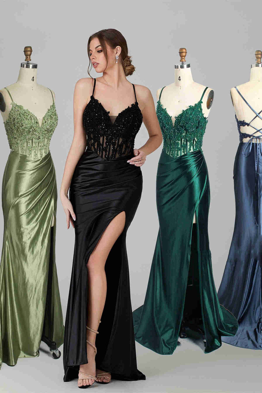 Straps V-Neck Emerald Green Mermaid Prom Dress with Slit
