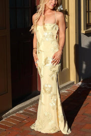 Chic Spaghetti Straps Jacquard Mermaid Maxi Prom Dress