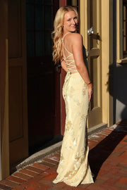 Chic Spaghetti Straps Jacquard Mermaid Maxi Prom Dress