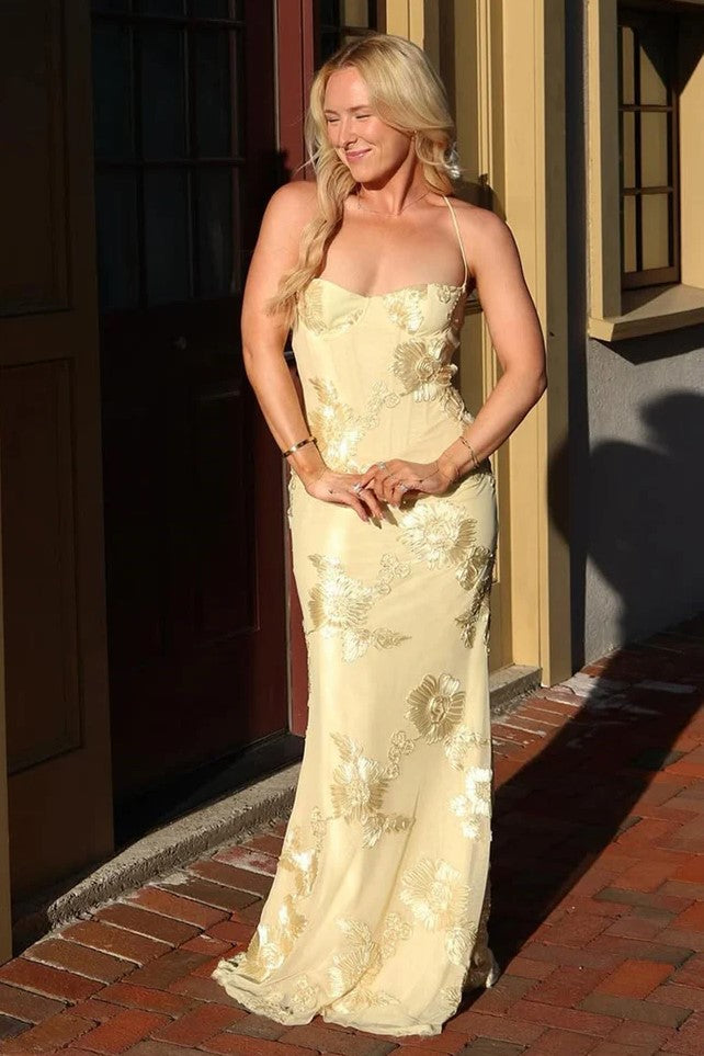 Chic Spaghetti Straps Jacquard Mermaid Maxi Prom Dress