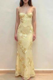 Chic Spaghetti Straps Jacquard Mermaid Maxi Prom Dress