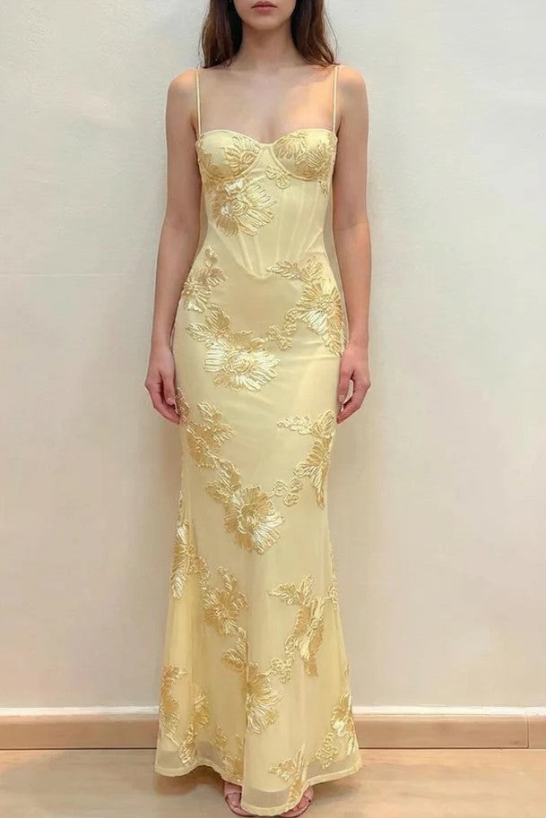 Chic Spaghetti Straps Jacquard Mermaid Maxi Prom Dress