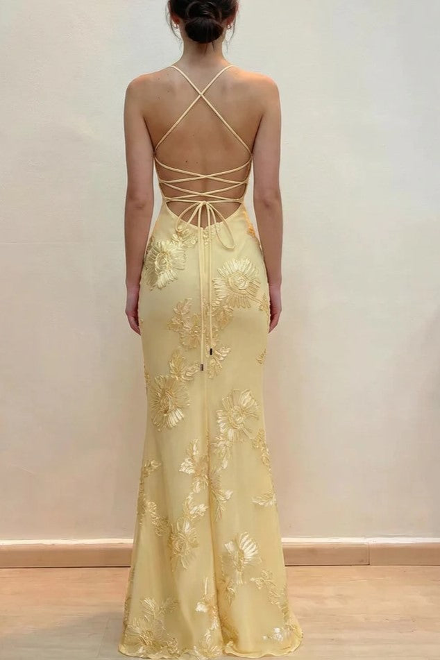 Chic Spaghetti Straps Jacquard Mermaid Maxi Prom Dress