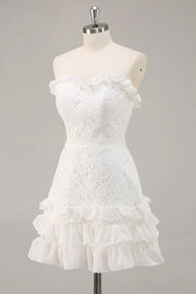 Lace A-Line Sweetheart Strapless Ruffle Homecoming Dress