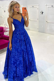 Lace A-Line V-Neck Spaghetti Straps Empire Prom Dress