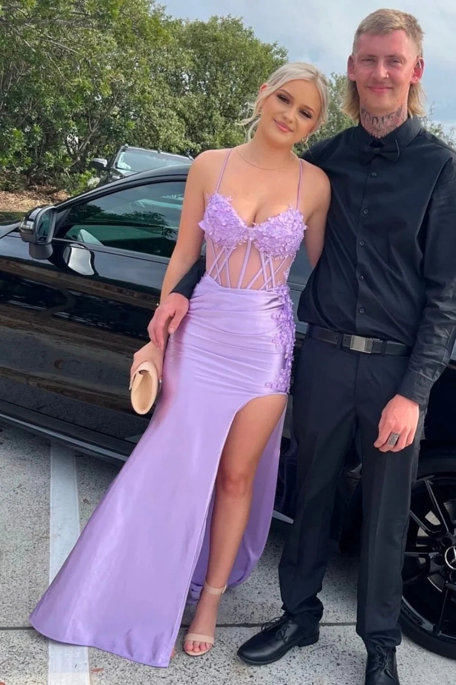 Lace And Satin Sheer Empire Mermaid Party Prom Dress