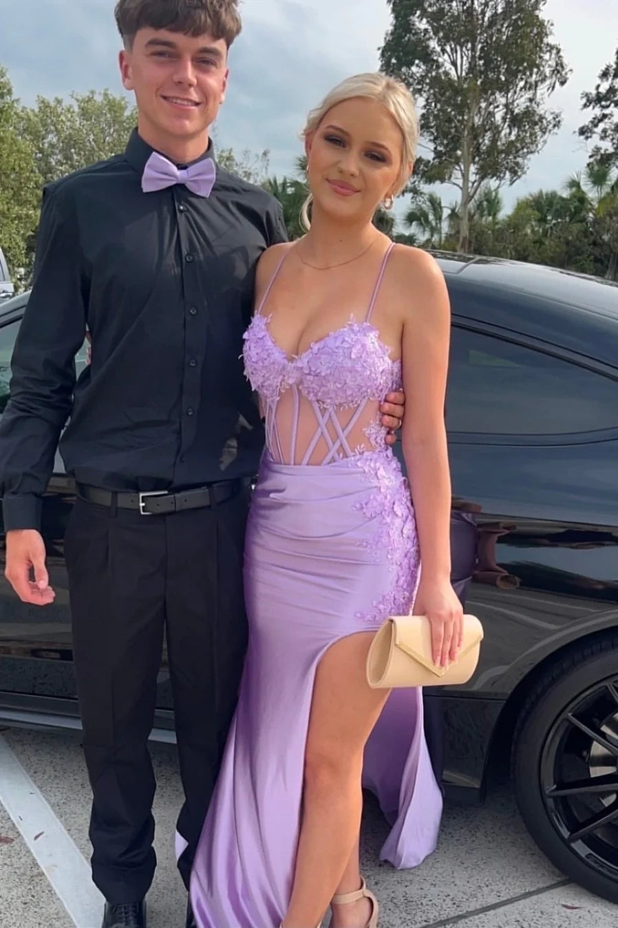 Lace And Satin Sheer Empire Mermaid Party Prom Dress