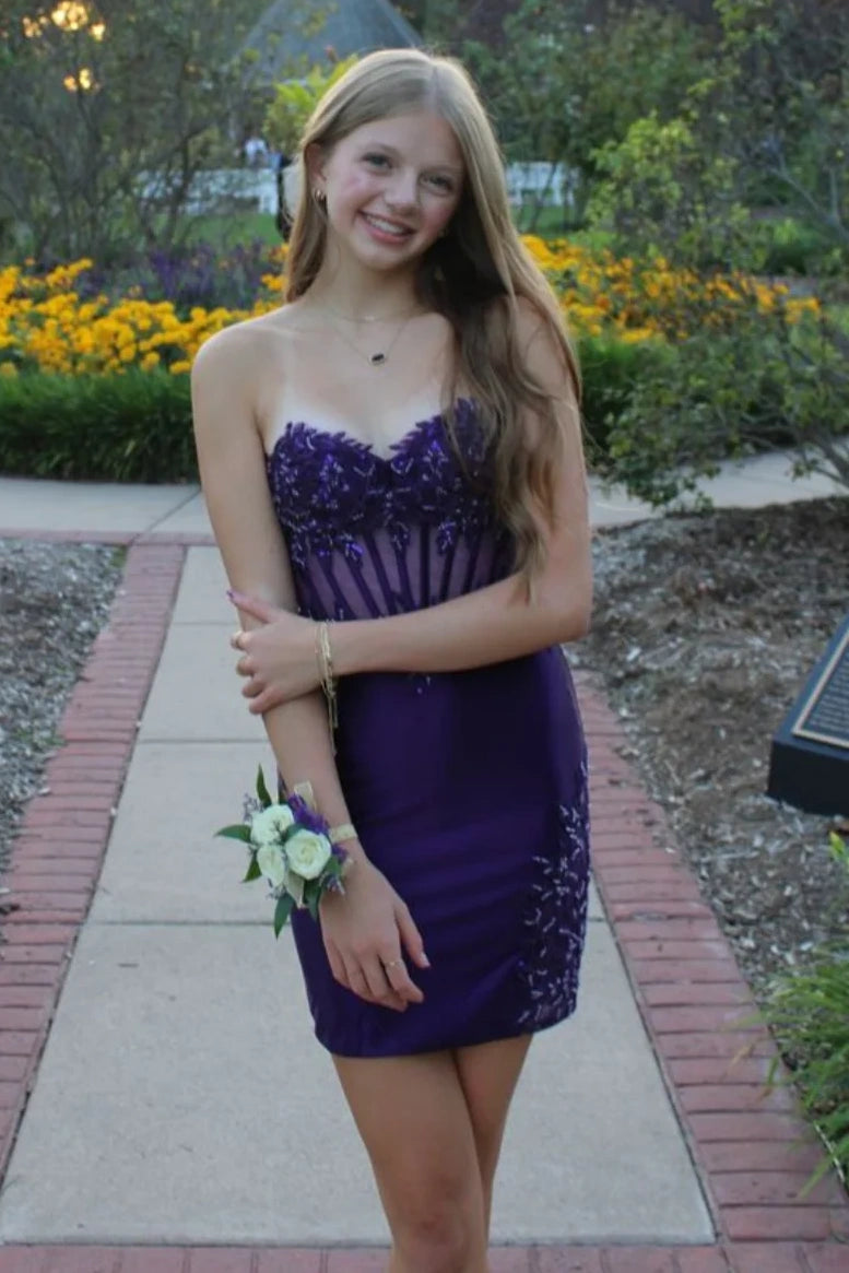 Lace And Satin Sheer Empire Strapless Fitted Homecoming Dress