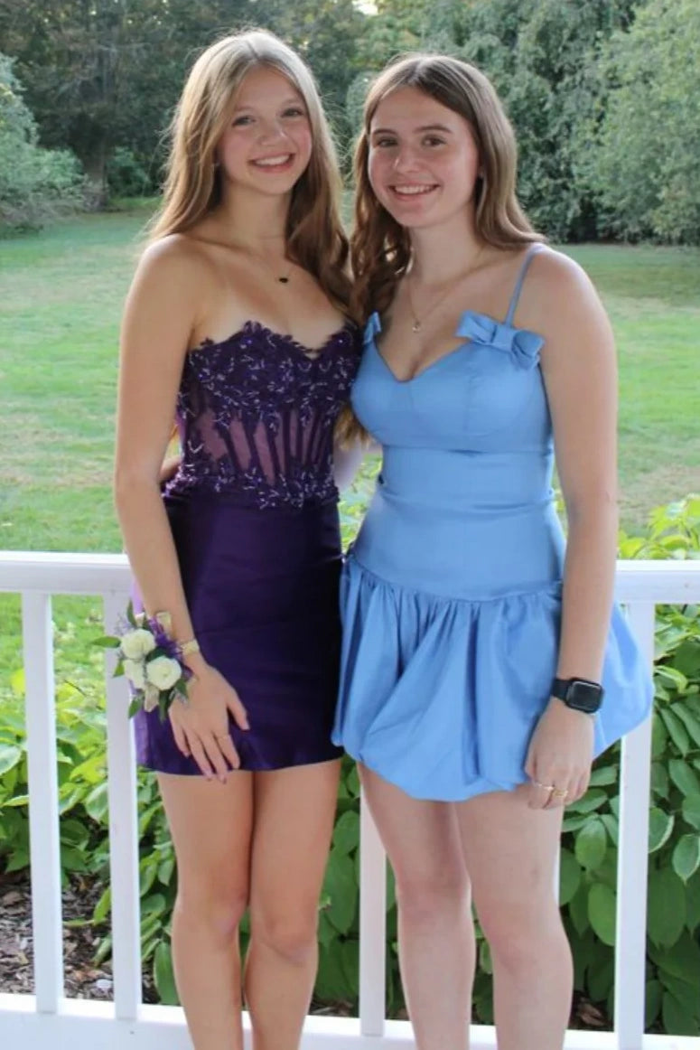 Lace And Satin Sheer Empire Strapless Fitted Homecoming Dress