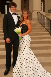 Lace And Satin Sweetheart Strapless Mermaid Party Prom Dress 