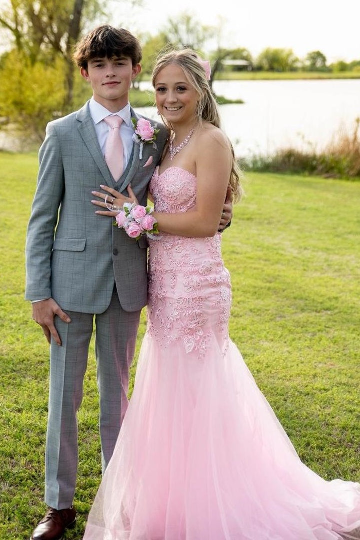 Lace Appliques Sweetheart Strapless Mermaid Party Prom Dress