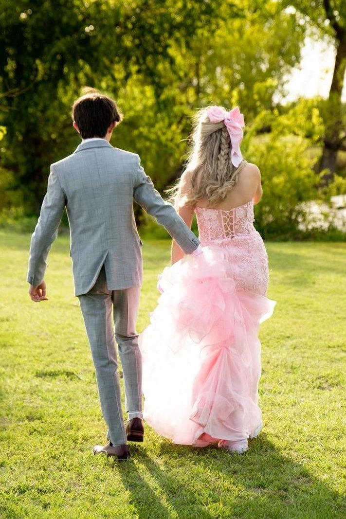 Lace Appliques Sweetheart Strapless Mermaid Party Prom Dress