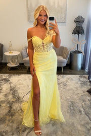 Lace Mermaid Sweetheart Off-Shoulder Lace-Up Split Party Prom Dress