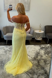 Lace Mermaid Sweetheart Off-Shoulder Lace-Up Split Party Prom Dress