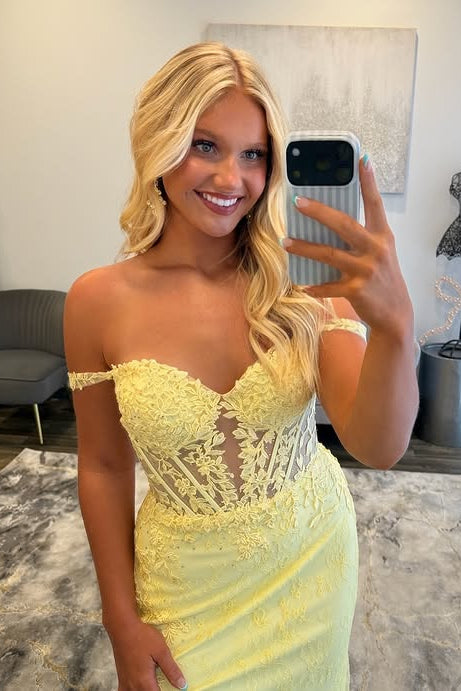 Lace Mermaid Sweetheart Off-Shoulder Lace-Up Split Party Prom Dress