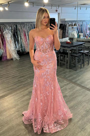 Lace Mermaid Sweetheart Strapless Empire Long Prom Dress