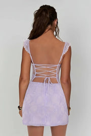 Lace Ruffle Straps Short Party Honecoming Dress With Slit