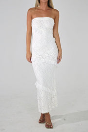 Lace Strapless Fitted Empire Ruffle Party Prom Dress