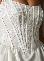 Lace Top Satin A-Line Strapless Empire Short Summer Wedding Dress