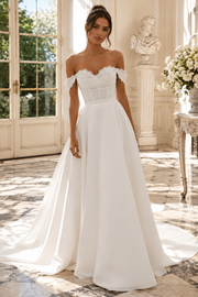 Lace Top Sweetheart Off-Shoulder Empire A-Line Wedding Dress