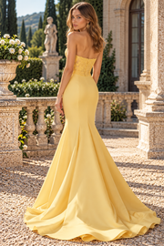Lace Top Sweetheart Strapless Mermaid Satin Party Prom Dress