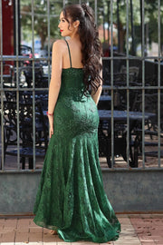 Lace Trumpet V-Neck Spaghetti Straps With Train Prom Dress