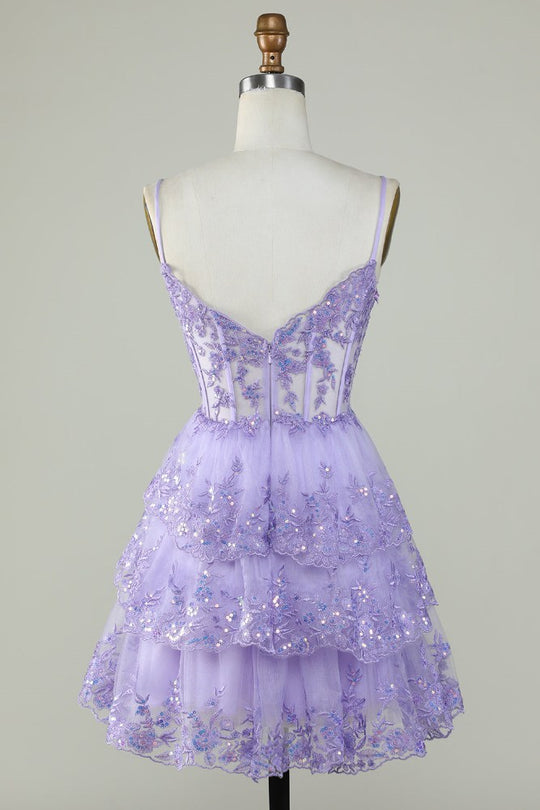 Lavender - Strapless A Line Ruffle Tulle Homecoming Dress With Appliques main image 1