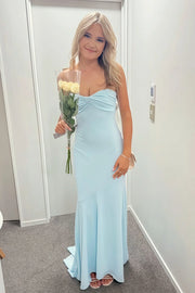 Light Blue Sweetheart Open Back Mermaid Satin Party Prom Dress