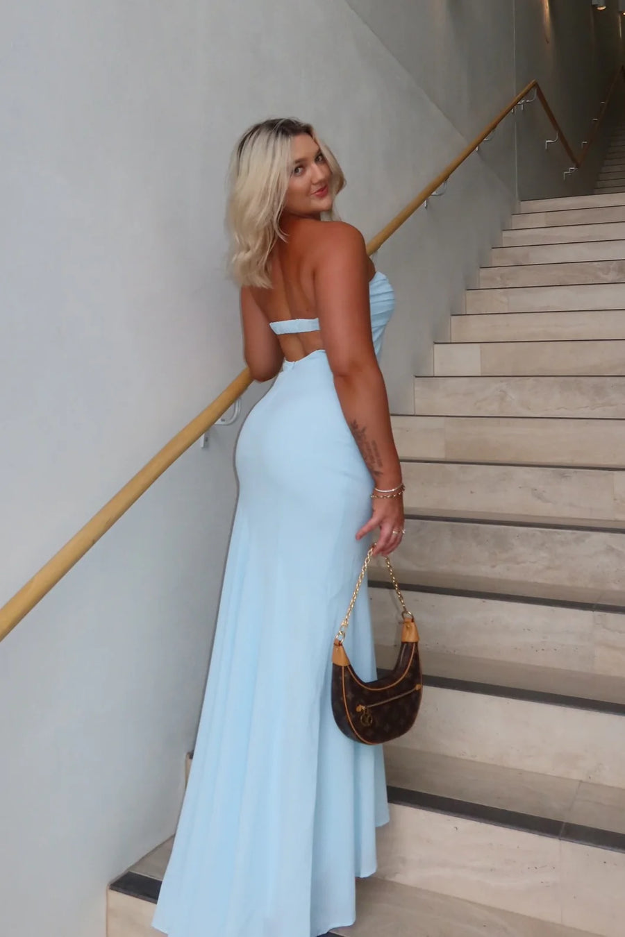Light Blue Sweetheart Open Back Mermaid Satin Party Prom Dress