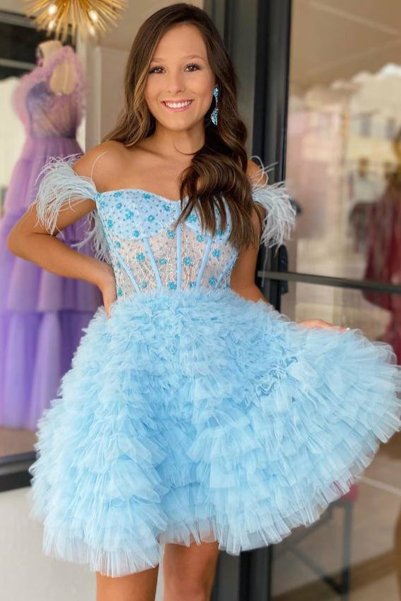 tulle hoco dress Hadley Trendy Flower Embroidery Short Homecoming Dresses, Dusty Sage making you stand out in any crowd Puffy Sweetheart Tulle Homecoming Dress