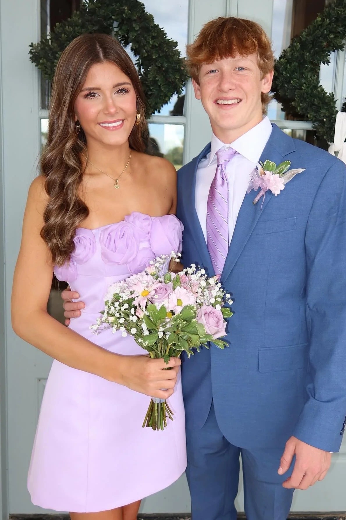 Lilac 3D Floral Straps Satin A-Line Elegant Party Homecoming Dress